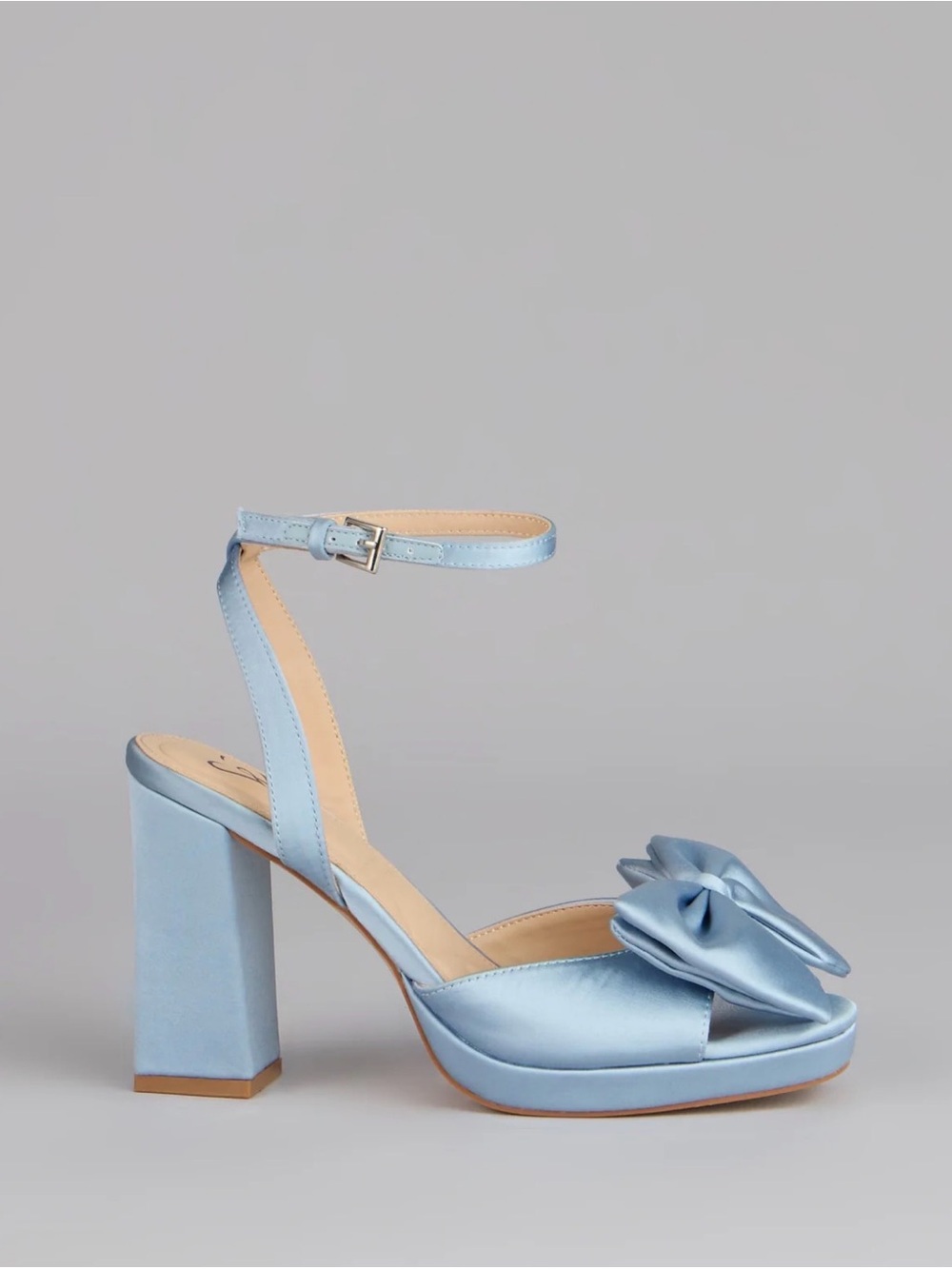 Windsor Light Blue Satin Bow Block Heel Sandals - Picture 4 of 4